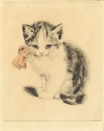 PLÜCKEBAUM, Meta (1876 Dortmund - 1945 Düsseldorf). Kattunge med rødt bånd