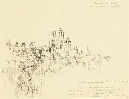 THÖNY, Wilhelm (1888 Graz - 1949 New York). Udsigt fra vinduet mod Notre Dame - Paris