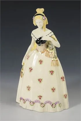 Dame Biedermeier avec masque de carnaval. Wiener Kunstkeramische Werkstätte Busch & Ludescher