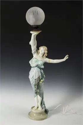 Grote figurale tafellamp. Weense manufactuur Friedrich Goldscheider
