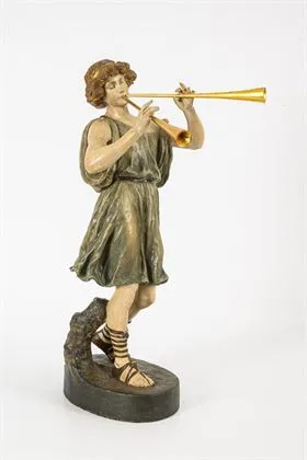 Figuur: aulos-speler. Weense manufactuur Friedrich Goldscheider