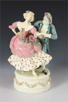 Dansend rococopaar. Weense manufactuur Friedrich Goldscheider