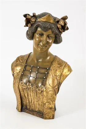 Jugendstil buste van een dame. Weense manufactuur Friedrich Goldscheider