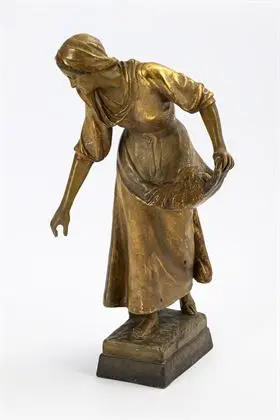 Jeune paysanne glanant des épis. Manufacture viennoise Friedrich Goldscheider
