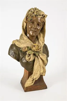Buste d'une dame avec ornement de roses. Manufacture viennoise Friedrich Goldscheider