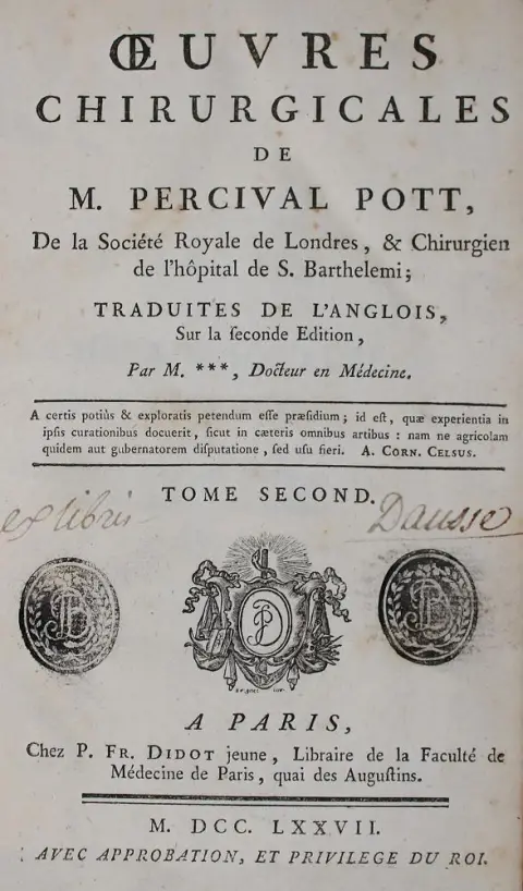Pott,P. – Oeuvres chirurgicales traduites de l'anglois, sur la seconde (Bd