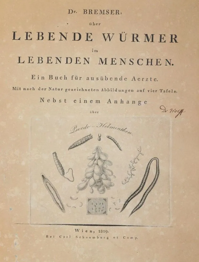 Bremser,(J.G.). – Über lebende Würmer im lebenden Menschen