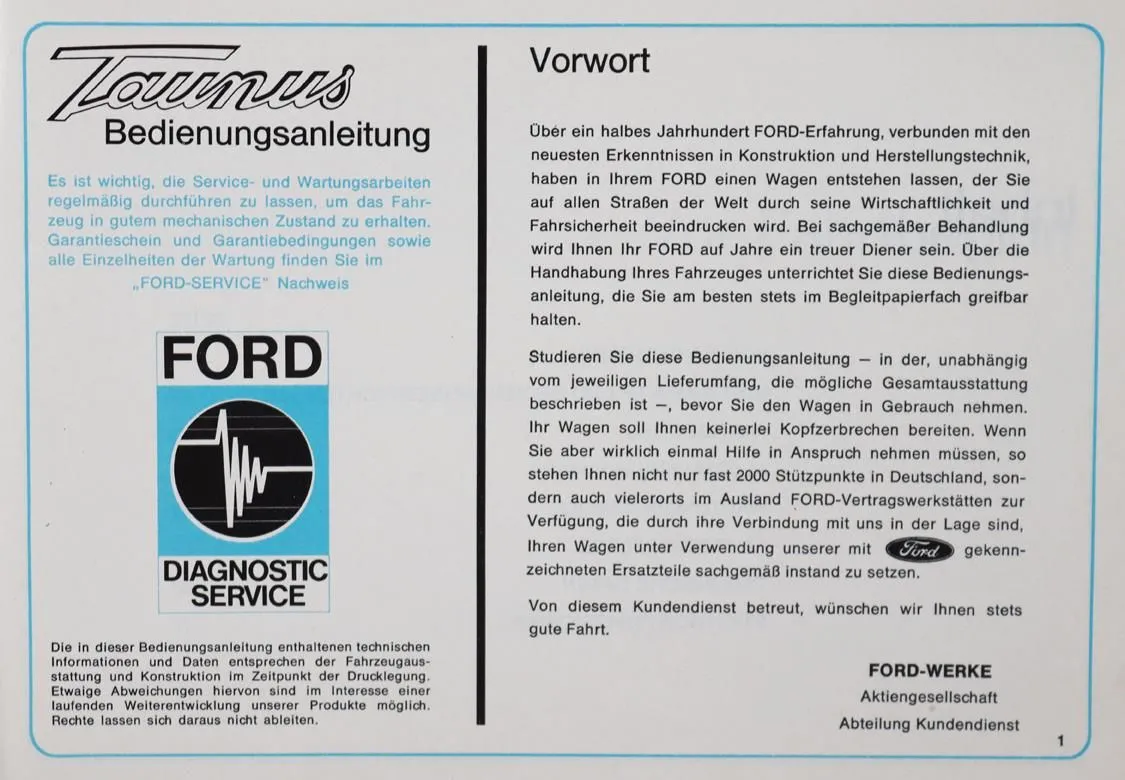 Ford AG. – Taunus Bedienungsanleitung