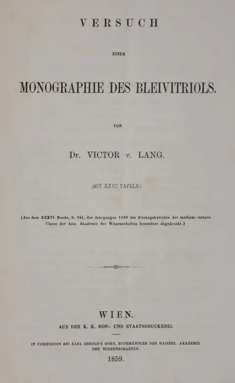 Lang,V.v. – Versuch einer Monographie des Bleivitriols