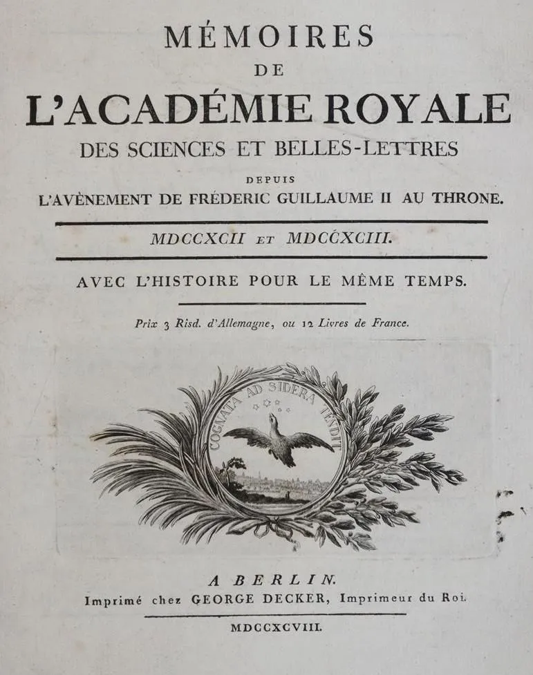 Memoires de l'Academie Royale – des Sciences et Belles-Lettres