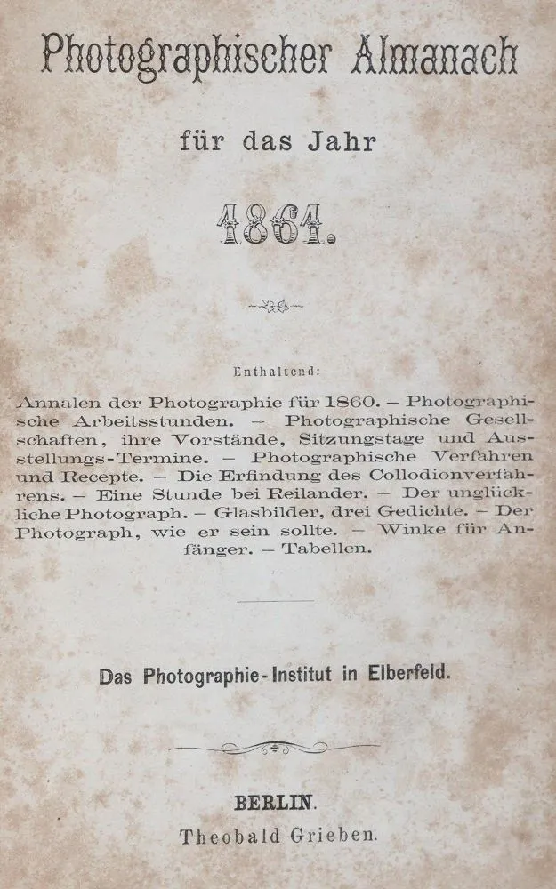 Photographie-Institut Elberfeld (изд.). – Photographischer Almanach на 1861 (и:) 1862