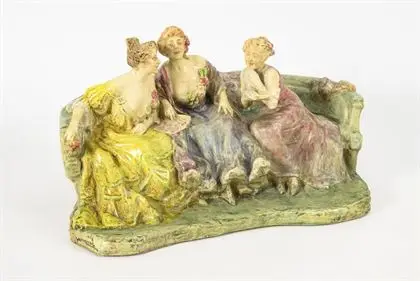 Groupe Art nouveau "Klatsch und Tratsch". Edmond Lachenal Céramiste et Agnes de Frumerie