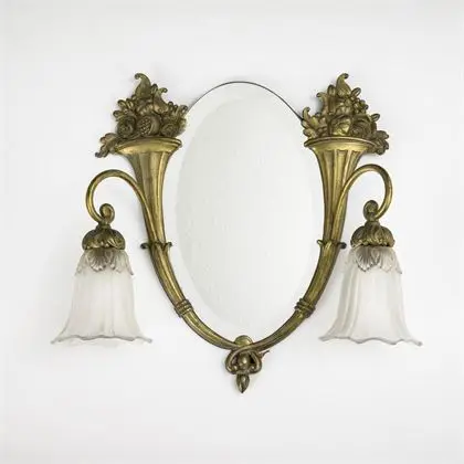 Art deco zrcadlo se dvěma lampami