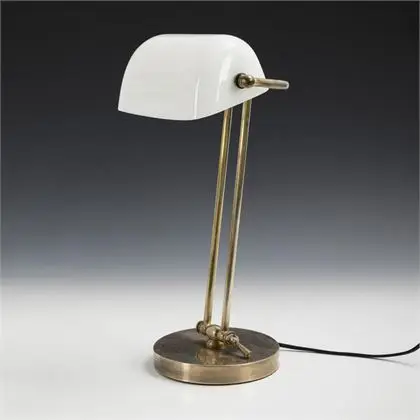 Lampe de banquier Art déco avec abat-jour blanc
