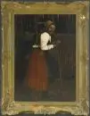 Kemény, artiste des 19e/20e siècles – Huile/carton, 101 x 71 cm, "Junge Magd im Stall"