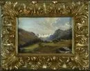Krajinář 19. stol. – Olej/dřevo, 13,5 x 21 cm, na rubu titulováno "Sylvretta von Selfranga bei Klosters"