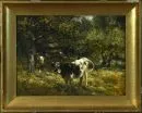 Landschaftsmaler des 19. Jh. – Öl/Holz, 29 x 39 cm, "Landschaft mit Kühen";