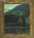 Landschaftsmaler des 19. Jh. – Öl/Holz, 40 x 35 cm, "Abendlandschaft", u.r. undeutl. bez., dat. 1899;