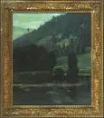 Peintre paysagiste du XIXe s. – huile/bois, 40 x 35 cm, "Paysage du soir", sign. illisible en bas à droite, daté 1899