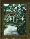 Krajinář 20. stol. – olej/karton, 59 x 43 cm, "Parková krajina s vilou"