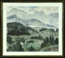 20th c. landscape painter – Oil/canvas on cardboard, 37 x 43 cm, "Berglandschaft", indistinct signature lower right