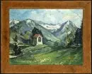 Peintre paysagiste du 20e s. – Huile/toile sur carton, 37 x 48 cm, "Landschaft mit Marterl", signature illisible en bas à droite, inscription au dos "Eberhard Neef"