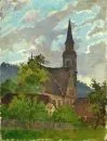 Landschaftsmaler des 20. Jh. – Öl/Lwd, 21 x 16 cm, "Kirchdorf", o.R;