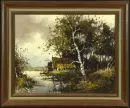 Peintre paysagiste du 20e s. – Huile/toile, 40 x 50 cm, "Paysage de rivage avec cabane"