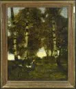 Landschaftsmaler des 20. Jh. – Öl/Lwd, 95 x 80 cm, "Landschaft mit Gänsehirtin", Farbfehlstellen, hinterlegte Partien;