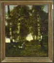 Peintre paysagiste du 20e s. – Huile/toile, 95 x 80 cm, "Paysage avec bergère d'oies", manques de couleur, parties doublées