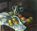 Mannhart, Alfred, 20th century artist – Oil/canvas, 57 x 67 cm, "Still life with apples and jugs", signed lower right, indistinctly inscribed, without frame, ref.: Dressler