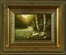 Meyer, J., artiste, 20e s. – Huile/contreplaqué, 13 x 18 cm, "Famille de canards", signée en bas à gauche ;