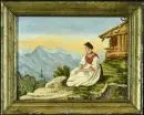 Monogrammiste du 19e s. – Huile/bois, 13 x 16,5 cm, titre au dos "Die Sehnsucht nach der Heimath", monogramme en bas à gauche "J. E." ;