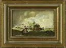Monogrammiste des 19e/20e s. – Huile/papier sur carton, 10,5 x 16 cm, "Paysans à la fenaison", monogramme en bas à droite "E. F.", daté 1918 ;
