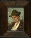 Peintre portraitiste du 20e s. – Huile/toile sur carton, 18 x 13 cm, "Paysan fumant"
