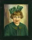 Portraitmaler des 20. Jh. – Öl/Lwd, 45 x 32,5 cm, "Portrait eines Mädchens mit grüner Schleife",;