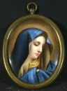 Porcelain painter 19th/20th c. – porcelain picture, 8 x 6.5 cm, oval, "Mater Dolorosa", after C. Dolci, brass frame