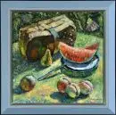 Artiste russe du 20e s. – Huile/toile, 41 x 41 cm, titré au dos "Nature morte au panier", signé en bas à droite, annoté au dos "Marjenko W."