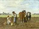 Schleich, Robert, 1845 - 1934 Munich – Huile/contreplaqué, 5 x 6,5 cm, "Repos pendant les travaux des champs", signé en bas à droite, sans cadre, réf. : Thieme-Becker, Bötticher, Benezit,…