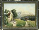 Schmid, F., artiste du 19e siècle – Huile/contreplaqué, 38 x 51 cm, titré au dos "Dolomites Sud-Tyrol", monogrammé en bas à droite ;