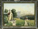 Schmid, F., artiste du 19e siècle – Huile/contreplaqué, 38 x 51 cm, titré au dos "Dolomites Sud-Tyrol", monogrammé en bas à droite ;