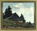 Steyer, Erich Richard, 1887 - 1982 – Huile/toile, 64 x 77 cm, "Paysage avec cabane", signé en bas à droite, daté (19)21, annoté au verso de manière illisible, réf. : Artprice ;