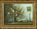 Peintre de natures mortes du 20e s. – Huile/toile, 31 x 41 cm, "Nature morte avec livre", sign. illisible en bas à droite