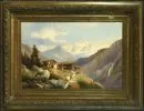 Thoma, Josef, 1828 - 1899 Vienna – Oil/canvas, 70 x 106 cm, "Gebirgshof mit Figurenstaffage", signed lower left, small backed area