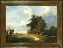Thoma, Josef, 1828 - 1899 Wiedeń – Olej/płótno, dublowane, 74,5 x 101 cm, "Weite Landschaft mit Jäger", sygn. prawy dolny, nieczytelna data