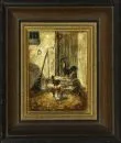 19th/20th c. animal painter – Oil/wood, 20 x 16 cm, "Chickens in front of the barn", illegibly signed lower left, location "Munich"