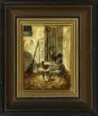 Peintre animalier des 19e/20e s. – Huile/bois, 20 x 16 cm, "Poules devant l'étable", sign. illisible en bas à gauche, lieu "Munich"