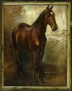 19e/20e-eeuwse dierenschilder – Olie/karton, 55 x 45 cm, "Staand paard"