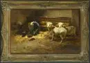 Peintre animalier des 19e/20e s. – Huile/toile, doublée, 65 x 103 cm, "Dans la bergerie"
