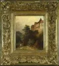 Onbekende kunstenaar 19e eeuw – Olie/doek, 19 x 16,5 cm, getiteld op verso "Burg Falkenstein im Harz, Triebel"